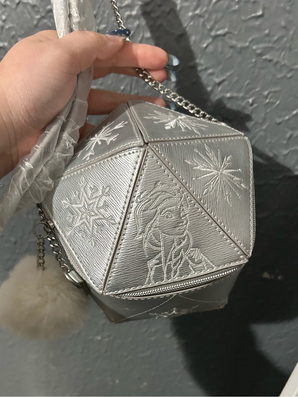 Silver Embossed Character Geometric Crossbody Bag